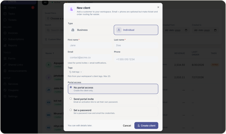 From first record to full client history