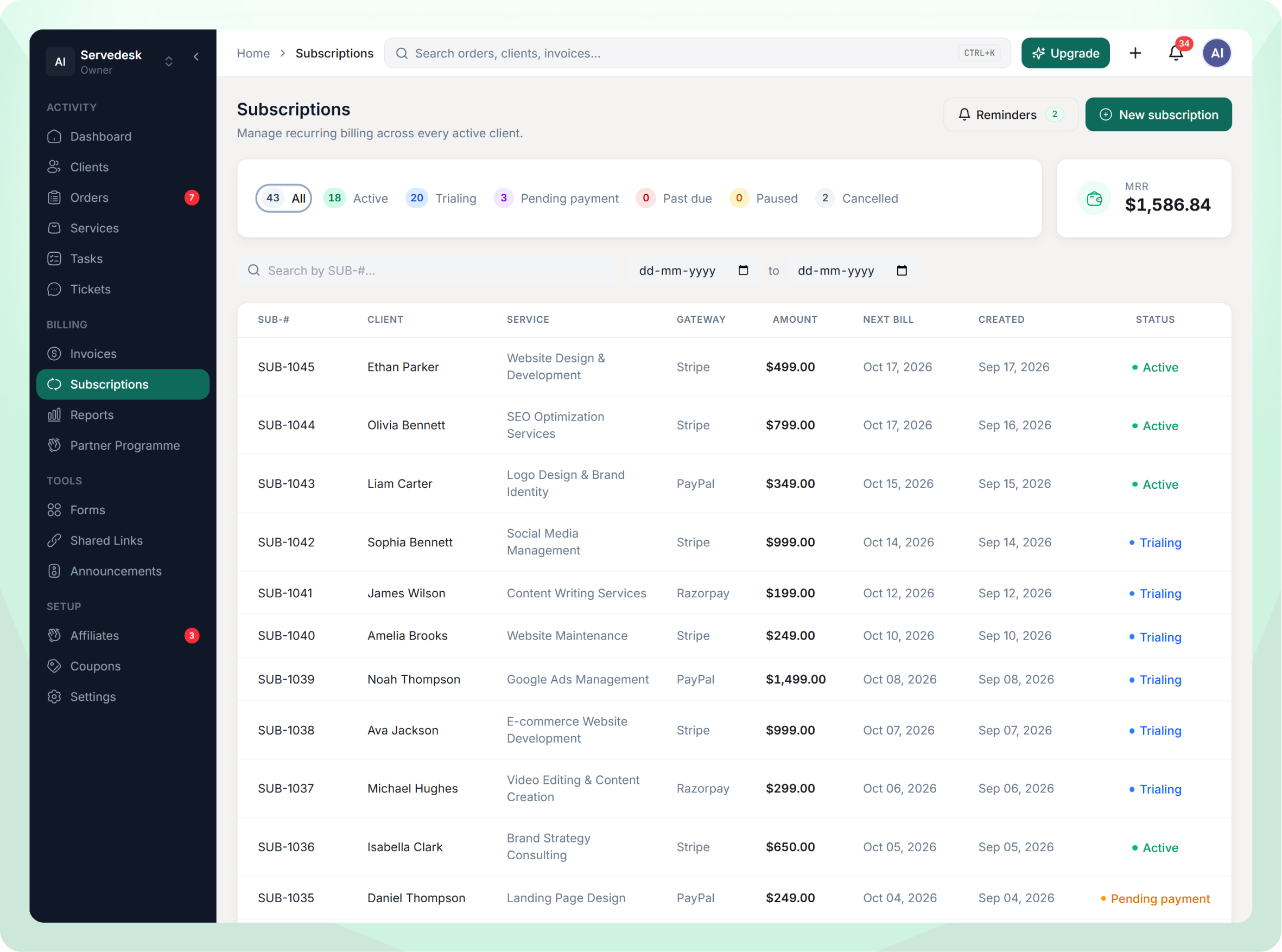 Billing Dashboard Hero