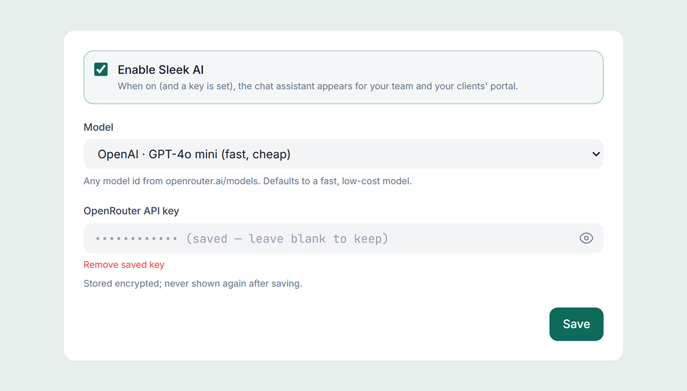 Bring your own model sleek ai