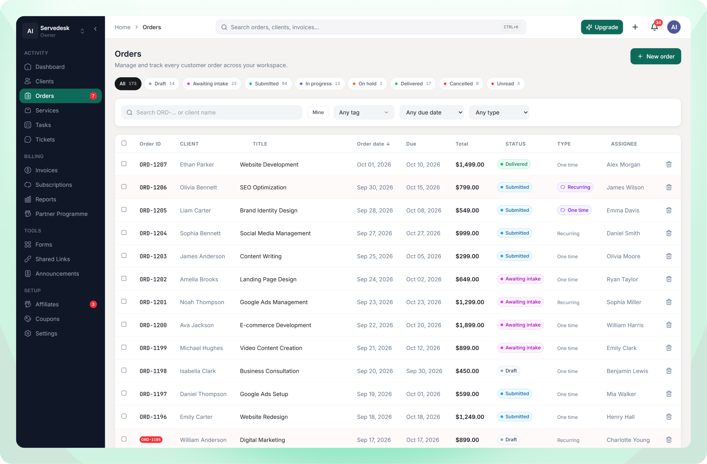 Order Dashboard Hero