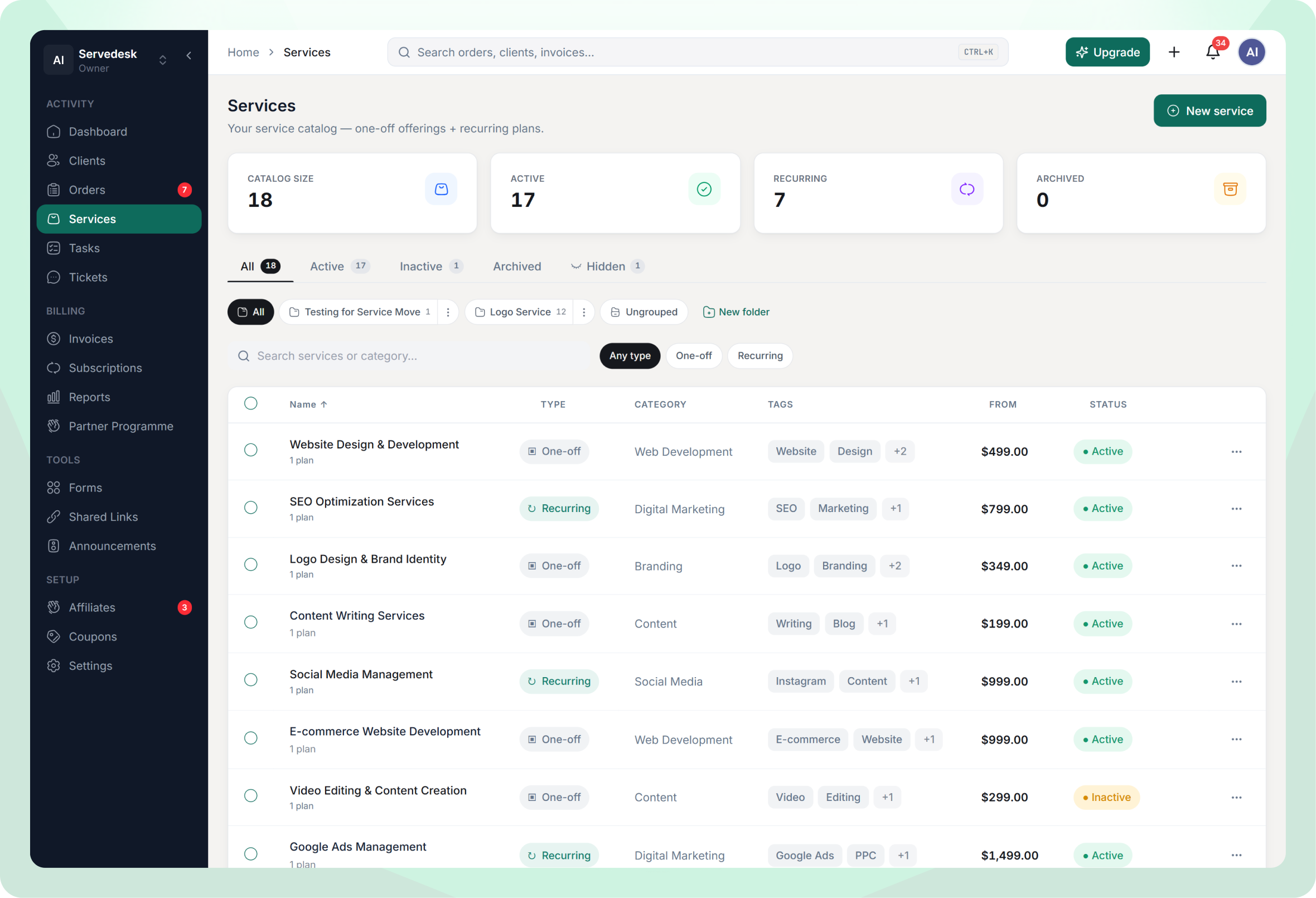 Services Dashboard Hero